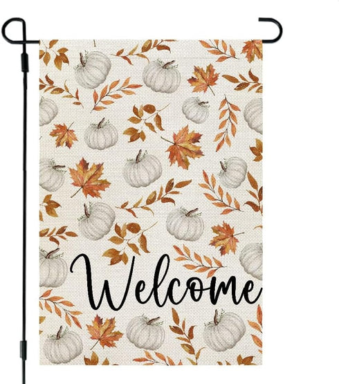 CROWNED BEAUTY Fall Garden Flag 12x18 Inch Double Sided for Outside Pumpkin Maple Leaf Burlap Small Seasonal Autumn Yard Decoration...