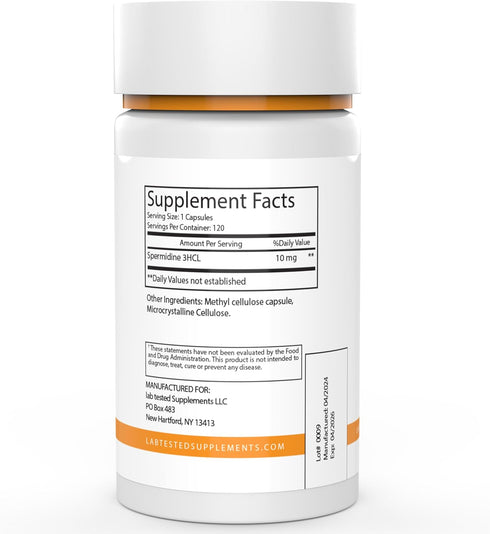 Spermidine 3HCL Supplement - 120 10mg capsules - 3rd Party COA's provided with every lot# - Spermidine Trihydrochloride...