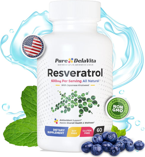 Resveratrol Supplement with Antioxidants, Anti Aging, Heart & Immune Health 600mg per Serving, 60 Capsules, Japanese Knotweed, Gluten & Soy Free...