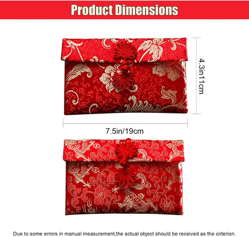 2-Pack Silk Red Envelopes, Dragon and Phoenix Embroidered Chinese Red Pocket, Lucky Money HongBao Card Cash Envelope for New Year Spring Festival ...