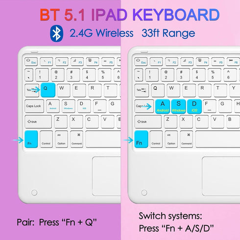 Bluetooth Keyboard, Slim 7 Colors Backlit Wireless Bluetooth Keyboard with Touchpad Built in Rechargeable Battery for iOS Android Windows Tablets ...