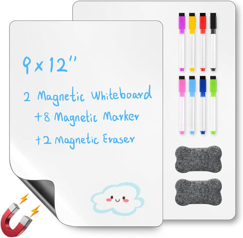 Magnetic Dry Erase White Board for Fridge Pack of 2, Flexible Refrigerator Magnet Whiteboard Notepad for Home Kitchen Memo Grocery List, includes ...