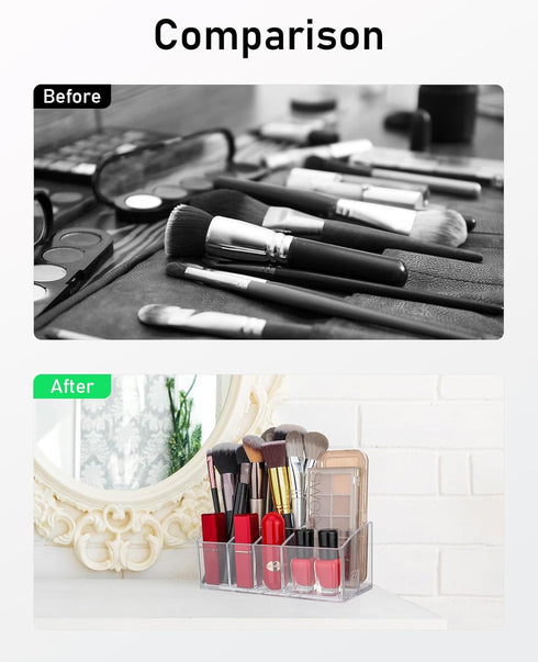 Makeup Organizer,Small Clear Makeup Brush Holder Organizer with 7 Slots for Vanity, Nail Polish, Lipstick, Bathroom Cosmetics Desktop...