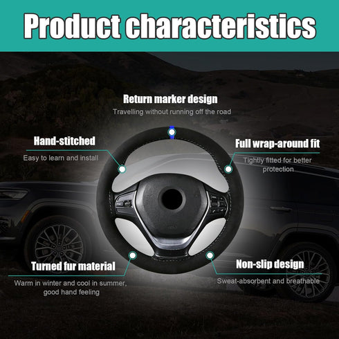 Car Steering Wheel Cover, Anti-Slip Auto Stitch on Wrap Steering Wheel Protector for Max Diameter 15 Inch, DIY Sewing with Needle Thread, Universa...
