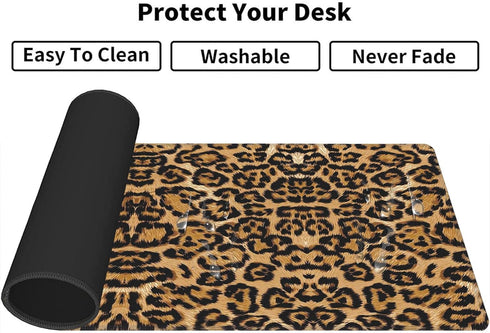 Extended Gaming Mouse Pad with Stitched Edges,Large Non-Slip Rubber Base Mousepad,for Studying Working Office Home,Coffee Cup Coasters,Leopard Pri...