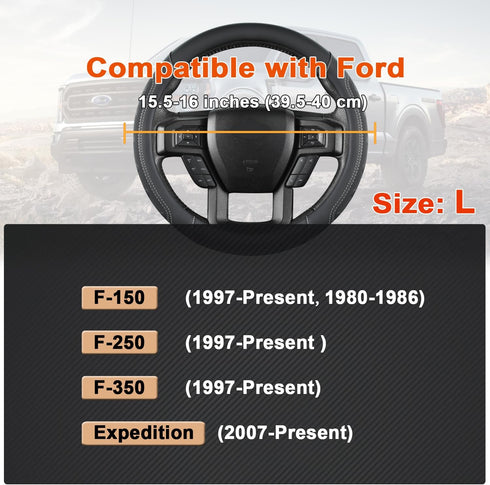 GIANT PANDA Car Steering Wheel Cover for Ford - F150 F250 F350 Expedition, (15.5-16 inches - Black+Gray Line)...