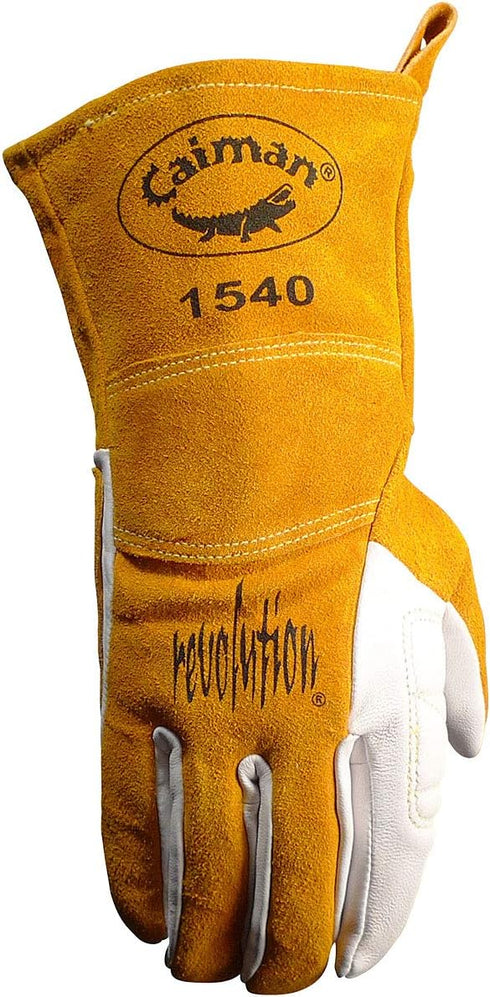 Caiman Premium Goat Grain TIG/Multi-Task Welding Gloves, Split Cowhide Back, 4-Inch Extended Cuff, White/Gold, X-Large (1540-6)...