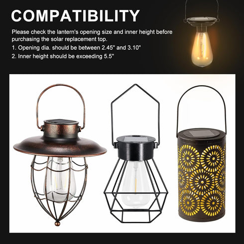 Replacement Solar Light Tops-2 Pack Solar Light Bulbs-with Bulb for Solar Lantern Light Multi-Size Adjustment and Multi-Purpose Use...