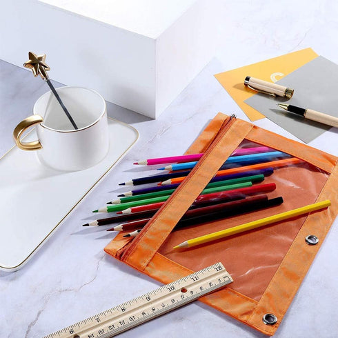 Zippered Binder Fabric Pencil Pouch 3 Rings with Clear Window for School Classroom Organizers 8 pack (multicolor)...