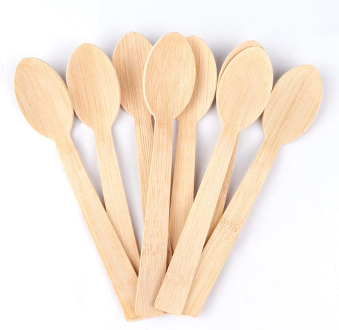100% Bamboo Utensils -100 PK 6.7" Bamboo Spoons Disposable Cutlery Set Compostable Biodegradable Eco Friendly Renewable Flatware Spoon...