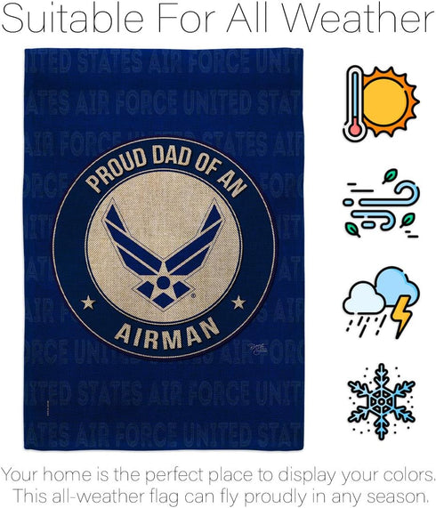 Breeze Decor Proud Dad Airman Burlap Garden Flag Armed Air Force USAF United State American Military Veteran Retire Official House Decoration Bann...