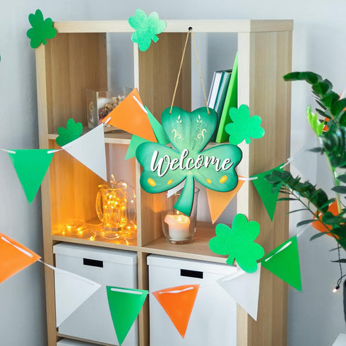 Jetec 12 x 11.5 Inch St. Patrick's Wall Pediments Wooden Irish Hanging Welcome Board Shamrock Plaques with Rope for St Patrick's Decor Window Home...