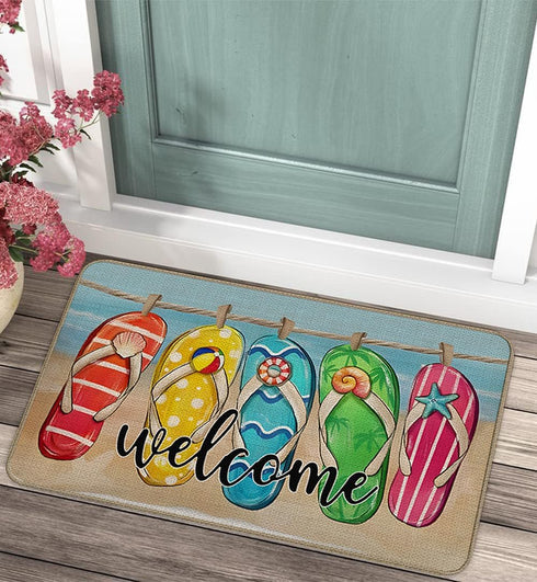 Beach Door mat,Welcome Flip Flops Beach Mat,Beach Door mats Outdoor Indoor Entrance,Summer Door mat Outdoor 17x30 Doormats...