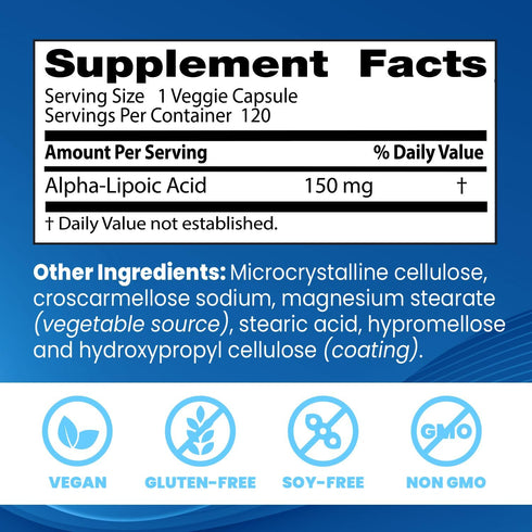 Doctor's Best Alpha-Lipoic Acid 150, Helps Support Glucose Metabolism and Regenerate Antioxidants* Non-GMO, Gluten Free, Vegan, Soy Free, 150mg, 1...