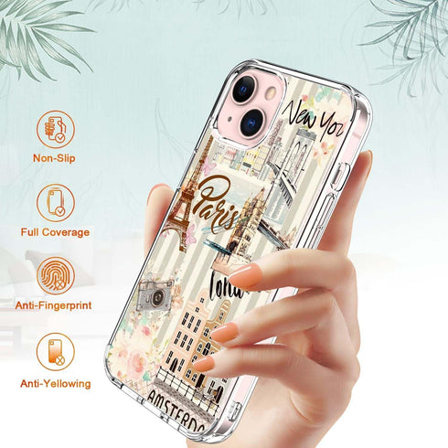 Aesthetic Cute Collage Pattern for Women Girls Protective case for iPhone 15 Plus, Trendy Designed Landmarks Collage Pattern TPU Bumper Shockproof...