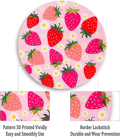 Gctriki Strawberry Mouse Pads for Desk, Cute Small Round Mousepad with Stitched Edge Non-Slip Rubber Base, Comfortable Computer Mouse Pad for Lapt...