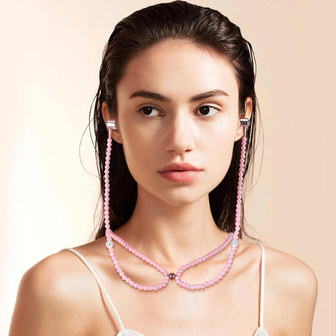 in-Ear Eardphones with Mic - in-Ear Headset with Remote and Mic Hands- Wired Pearls Chain Universal Earphone for Girls Women Student (Pink)...