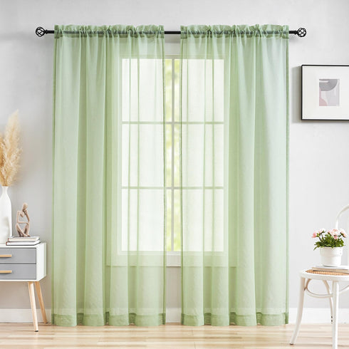 MYSTIC-HOME Sage Green Sheer Curtains 84 Inches Long, Rod Pocket Sheer Drapes for Living Room, Bedroom, 2 Panels, 52"x84", Semi Crinkle Voile Wind...