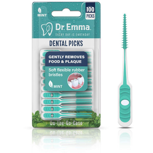 Soft Rubberized Dental Picks Mint Brush Picks, 100 Count (4 Packs, Mint)...
