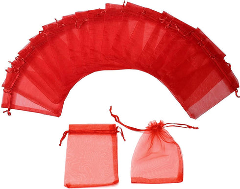 100Pcs Small Organza Bags 3x4 Inch, Red Drawstring Christmas Candy Gift Bags, Baby Shower Favor Bag Mesh Jewelry Pouches...