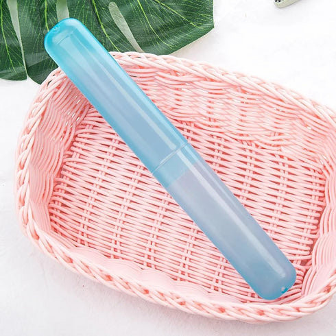 Blue Plastic Toothbrush Case Portable Travel Camping Toothbrush Storage Box Makeup Brush Holder Dust-Proof Cover with Breathable Air Hole Nice and...