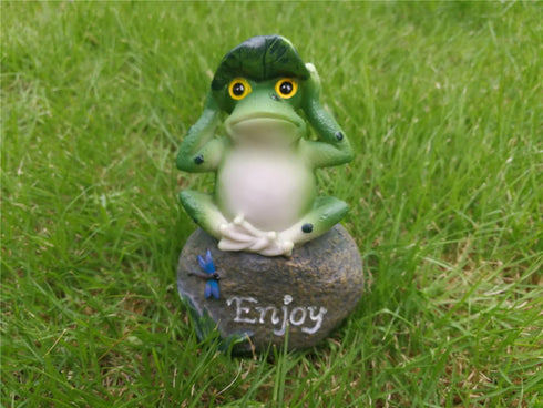 LANKER Frog Garden Statues – 3 Pack 5 Inch Frogs Sitting on Stone Sculptures Outdoor Decor Fairy Garden Ornaments...