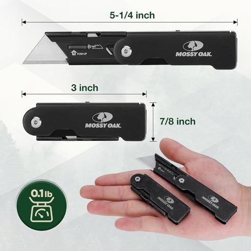 MOSSY OAK 2-pack Folding Pocket Utility Knife Set, Quick Change Box Cutter with Frame Lock, EDC Foldable Razor Knife with Belt Clip, Stone Washed...