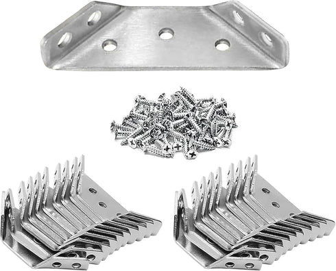 20Pack Universal Furniture Corner Braces Connector with 140 Screws, a Z-Shaped Double Head Screwdriver - Stainless Steel Trapezoidal Bracket for T...