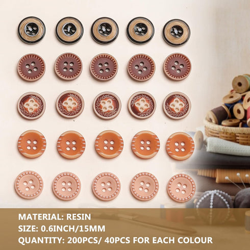 Sewing Buttons - Craft Buttons, 4 Hole of 200 Pcs Versatile Resin Buttons for Sewing, DIY Projects and Holiday Decoration (Light)...