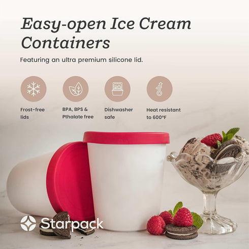 Starpack 'Freeze the Day' Ice Cream Storage Container for Freezer (2 Pcs) - 1 Quart Ice Cream Containers for Homemade Dessert - Reusable Frozen Tr...
