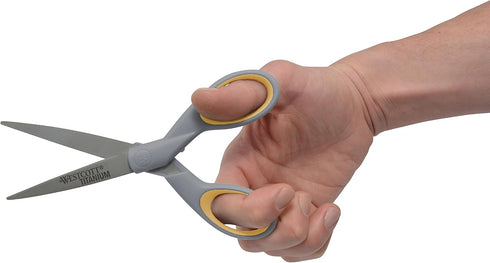 Westcott ?13824 7” & 5” Pointed Titanium-Bonded Crafting Scissors with Soft Handles, Gray/Yellow (2 Pack)...