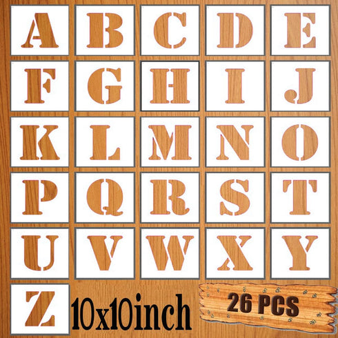 10x10Inch Letter Stencils Set, 26Pcs Plastic Reusable Scale Spraying Alphabet Stencils Learning Templates for Painting on Wood Wall Home Decor,DIY...