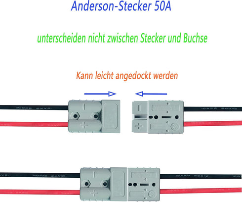 Electric Forklift Charging Plug Cable,Anderson Plug Connector Cable,50A Battery Quick Connector,Jumper Cable Connector,with 10AWG 60cm Cable Towin...