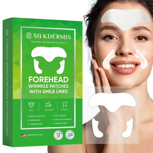 Forehead Wrinkle Patches 12Pcs with Smile Line Patches 24Pcs with Aloe, Collagen, Vitamin E, Forehead Wrinkles Treatment and Smile Lines Treatment...