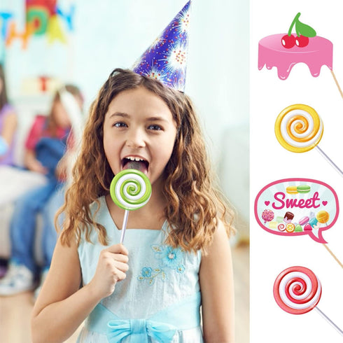 25Pcs Candy Land Photo Booth Props with Stick, Candyland Selfie Props, Candy Shop Party Supplies, Lollipop Birthday Theme Backdrop Decorations, Bo...