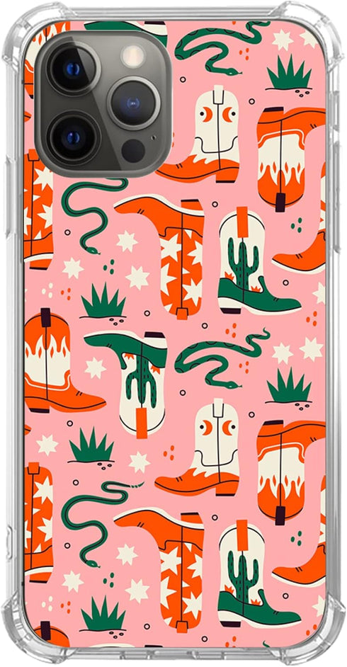 Cute Cowboy Case Compatible with iPhone 15 Pro Max, Aesthetic Cowboy Boots Snakes Pattern Case for iPhone 15 Pro Max, Trendy Unique Design TPU Bum...