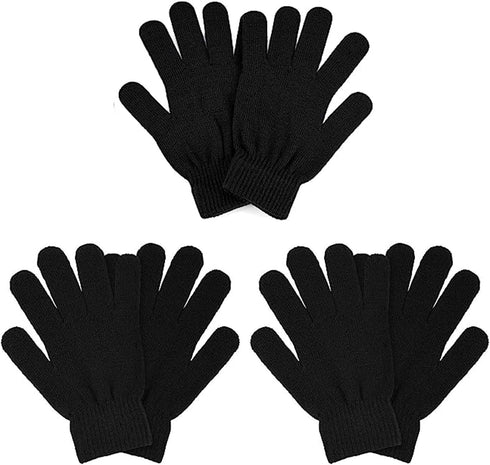 3 Pairs Winter Magic Gloves Adults Warm Stretchy Unisex Black Gloves One Size Fits Most Men Women Teens Magic Knit Gloves...