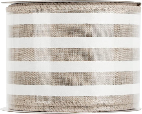 HUIHUANG Striped Burlap Ribbon Wired Grey White Stripe Rustic Wired Edge Ribbon 2.5 Inch X 10 Yards Grey Stripe Ribbon for Wreaths Crafts Gift Wra...