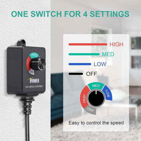 iPower Variable Fan Speed Controller Adjuster Cordless for Duct Inline Exhaust Vent Blower, HVAC, 350W, 1 Pack...