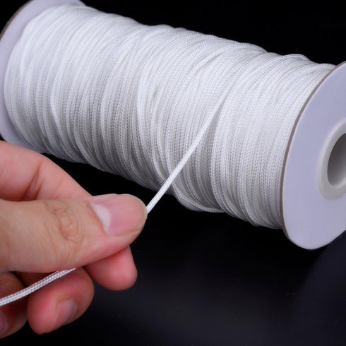 Hestya 1.8 mm White Braided Lift Shade Cord 55 Yards/roll with 4 Pieces Wood Pendant for Aluminum Blind Shade, Gardening Plant and Crafts (White)...