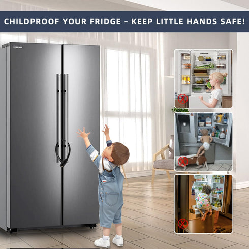 19.7" Secure Black Refrigerator Lock with Keys Childproof Cable Lock for French Door Fridge & Kitchen Cabinet 1-Pack...