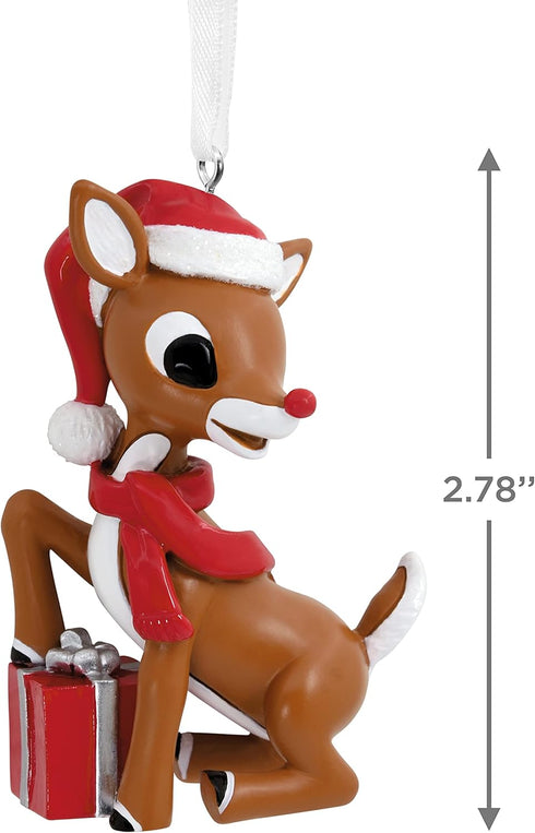 Hallmark Rudolph the Red-Nosed Reindeer in Santa Hat With Present Christmas Ornament...