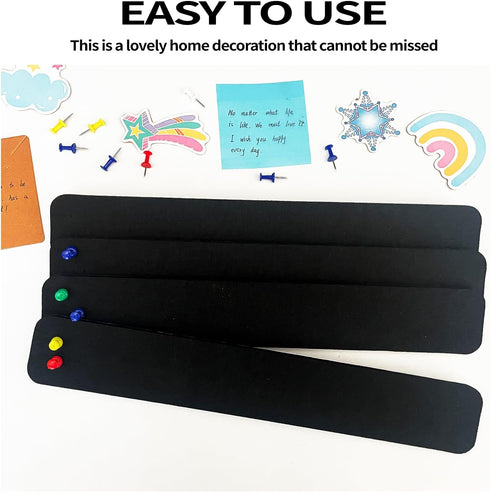 8 Pcs Black Felt Pin Board Bar Strips Bulletin Board ?Self-Adhesive Bulletin Board Bar Strips?Cork Boards for Walls with 35 Pushpins, for Paste No...