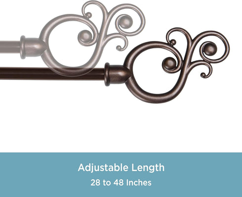 Kenney KN65260 Valencia Large Plastic Scroll End Standard Decorative Window Curtain Rod, 28-48" Adjustable Length, Chocolate Finish, 5/8" Diameter...