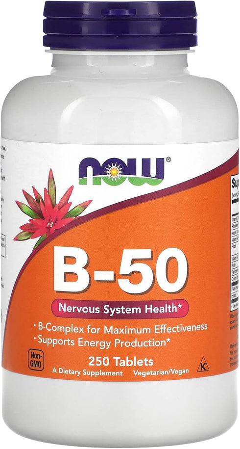 NOW Supplements, Vitamin B-50 mg, Energy Production*, Nervous System Health*, 250 Tablets...