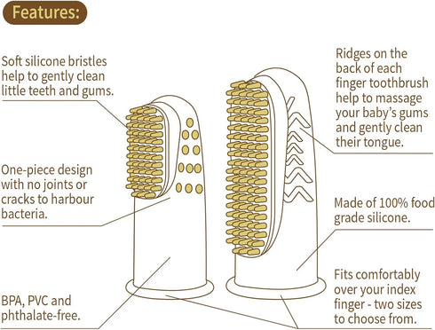 haakaa Silicone Baby Finger Toothbrush Set -360º Bristle for Baby Oral Gum Cleaning| Baby Teething Training| Newborn Oral Massager, BPA Free,2PK -...