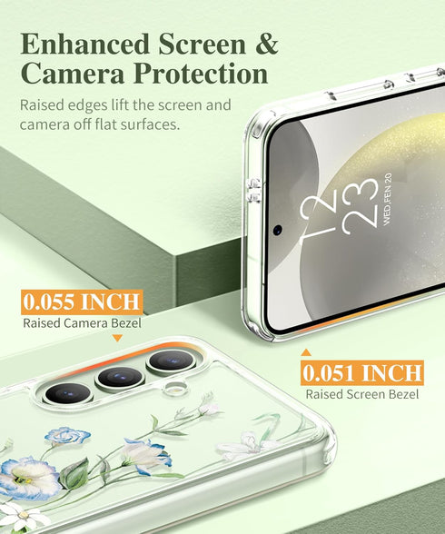 GVIEWIN for Samsung Galaxy S24 Case Floral, with Screen Protector & Camera Lens Protector, Hard PC&TPU Bumper Clear Shockproof Protective Women Ph...