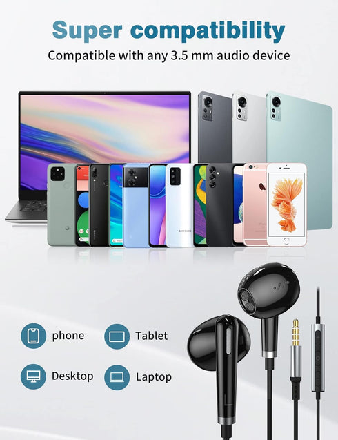 ACAGET 3.5mm Headphones Wired Earbuds for Samsung Galaxy A23 A14 A15 A03s S10 S9, Noise Canceling Semi in-Ear Headset 3.5mm Jack Stereo Earphones ...