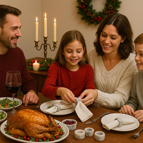 Creative Home Set of 4 Pieces Natural Off-White Marble Napkin Ring Napkin Holder for Party Decoration Dinning Table Family Gatherings, 1.8" Diam. ...