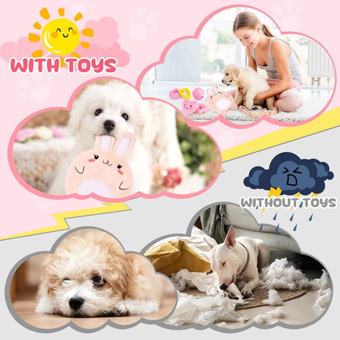 Pink Puppy Toys - 9 Pack Puppy Chew Toys for Teething, Interactive Dog Toys for Puppies, Small Dog Toys with Squeaky Dog Chew Toys, Treat Ball and...